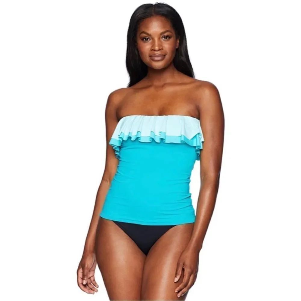 Bleu Rod Beattie NWT Double Ruffle Tankini Swimsuit Top in Summer Teal Size 6